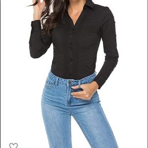 Women's Long Sleeve Easy Care Work Bodysuit Shirt